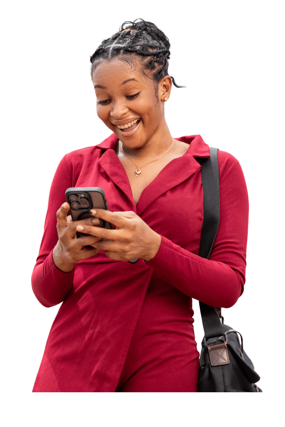 Citoyenne consultant la plateforme AMBACO sur son téléphone